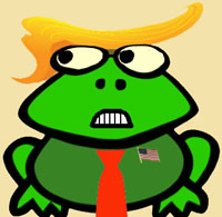 Trump cartoon frog glancing helplessly around