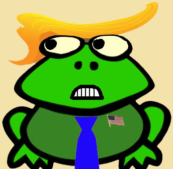 Trump Frog looking sideways with frownie face - and his tie is bright blue